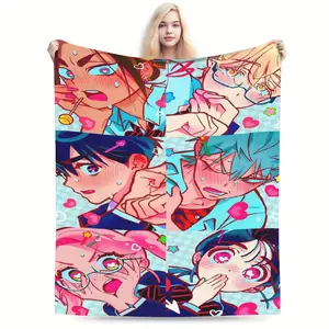 Alien Stage Anime Blanket - Soft Flannel, All-Season Comfort for Sofa, Office & Travel - Vibrant Character Design with Pink Hearts & Stars, Perfect Gift for Anime Fans, Anime Room Decor 669