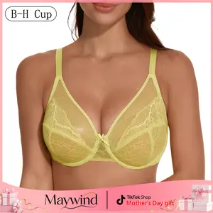 【Maywind】 Minimizer Bras for Women Enchante Full Coverage Underwire Bras Plus Size Lifting Floral Lace Brafor Heavy Breast 38DD Size Comfortable Stylish Fit  Womenswear bra Mother's Day gift