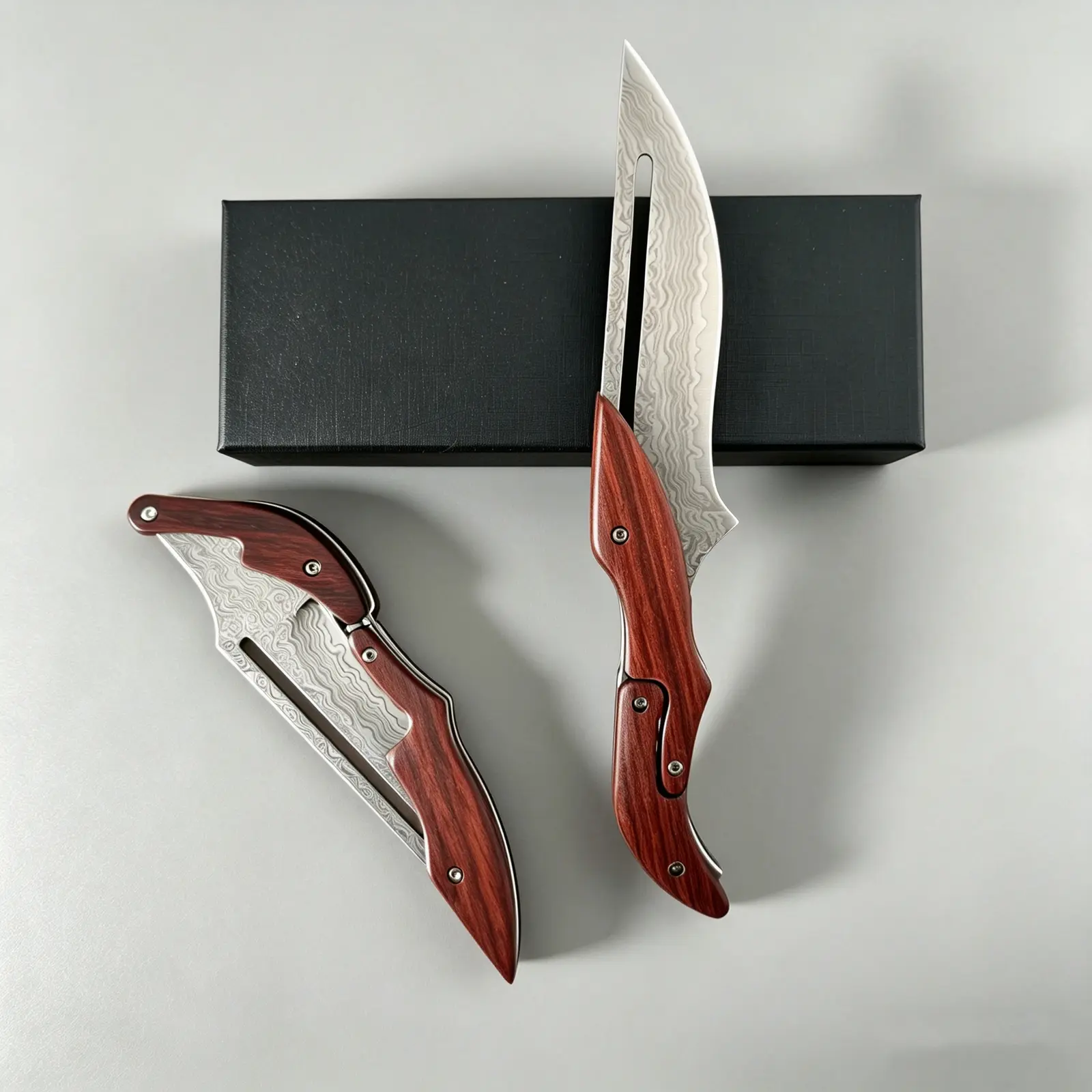 Folding Knife -Damascus/Stainless Blades Rose wood Handles Sharp Fruit Knife, Camping Tools, Durable Steel Tool, Unique Gift for Men,Survival Equipment,,Practical Knifes,Mechanical Magic Pocket Knife,Hiking Essentials,Coolgadgets, Unique Trendy Knife