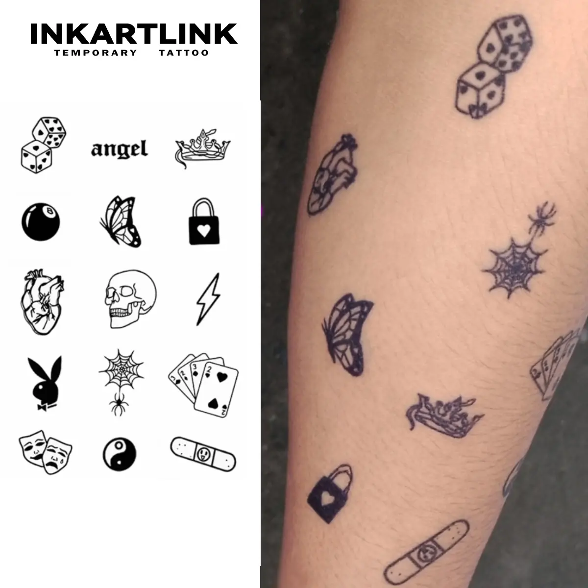 INKARTLINK Semi-Permanent Tattoos, 2 Sheets of Small Realistic Tattoo Stickers, Nontoxic & Waterproof Body Art for Men & Women, Lasts 1-2 Weeks, Realistic Fake Tattoos