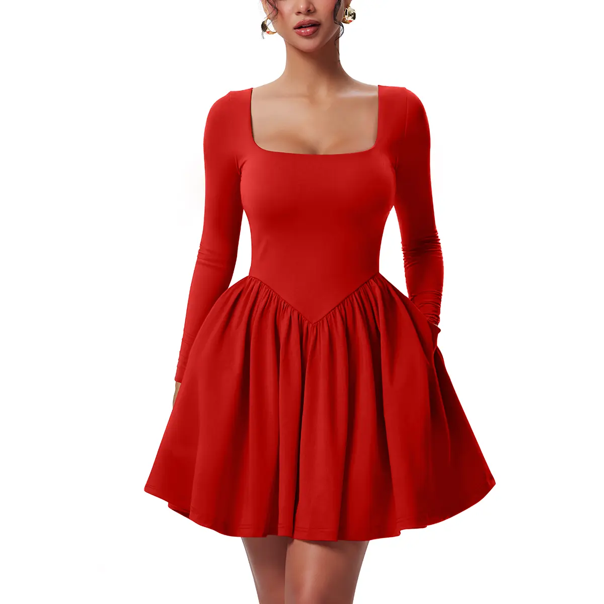 OYS Women's Casual Long Sleeve Square Neck Back Belt A Line Ruffle Hem Mini Dress with Pockets - TikTok Shop OYS Women's Casual Long Sleeve Square Neck Back Belt A Line Ruffle Hem Mini Dress with Pockets - TikTok Shop