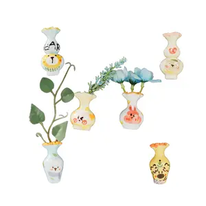 Mini Ceramic Fridge Magnet Flower Vase with Adorable Animal Designs for Home Decor Compact Size Versatile Use as Fridge Magnet or Decorative Vase