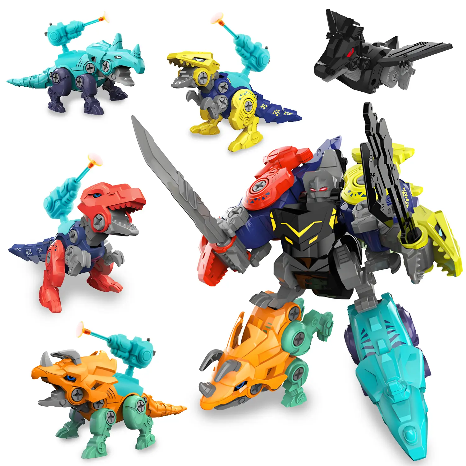 5-in-1 Dinosaur Transform Robot Toy – Build & Drill Construction Set for Kids  | STEM Learning DIY Take Apart Toys | Great Gift for Boys