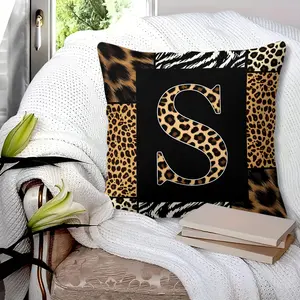Letter S Leopard Print Throw Pillow with Insert, Monogram Initial S Animal Print Cushion, Wild Safari Style Decorative Pillow for Living Room, Bedroom, Office, Modern Home Decor, 45cm Square Zipper Closure, Gift Choice