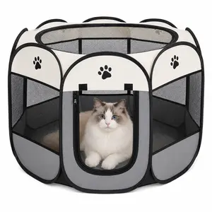 Foldable Cat Playpen for Indoor Cats & Kittens, Portable Soft-Sided Cat Tent with 360° Breathable Mesh, Large Pet Play Yard for Home, Travel, Patio & Recovery outdoorfun