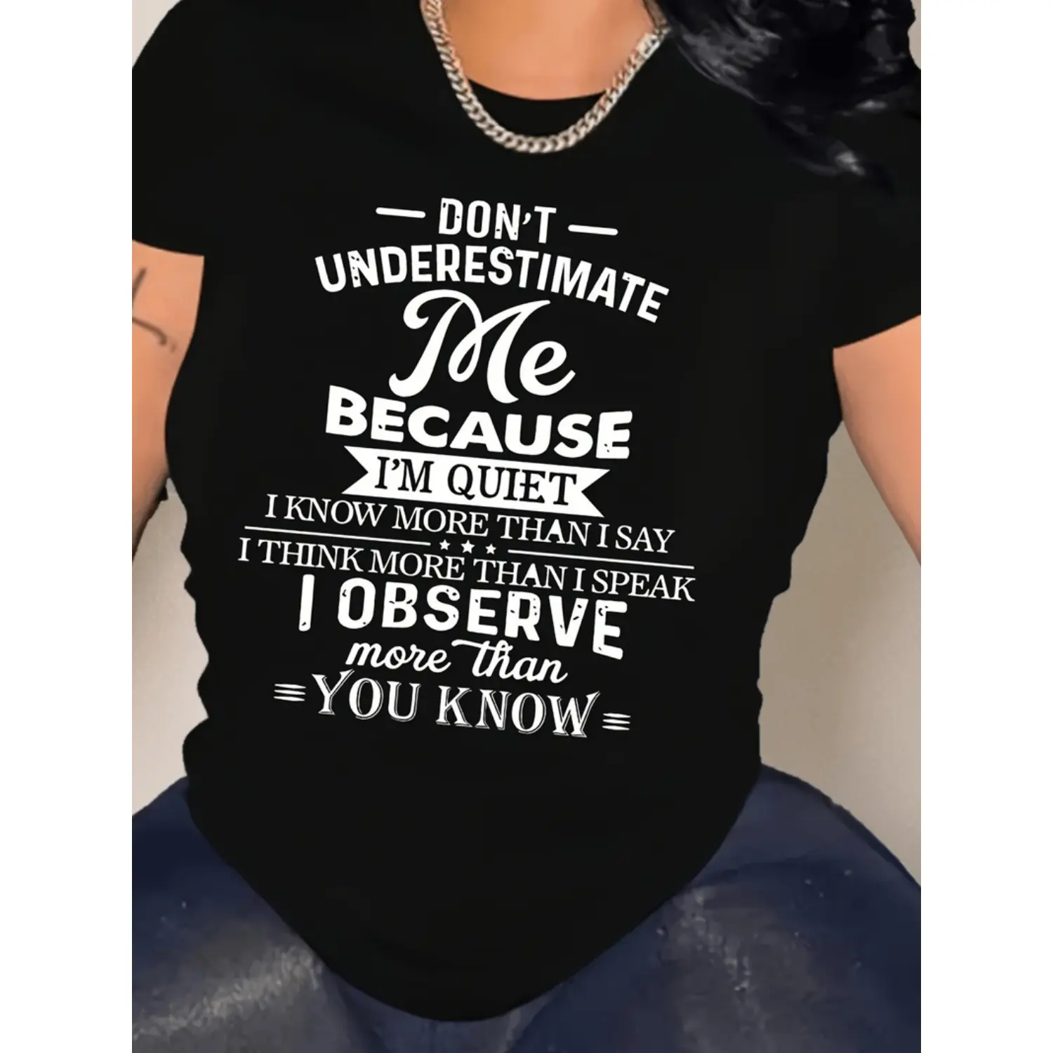 Black Crew Neck Letter Print T Shirt For Women Casual Short Sleeve Summer Top