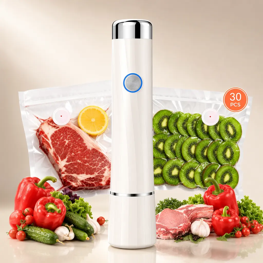 Food Vacuum Sealer w/ 30 Reusable Bags – Compact Handheld, 10X Longer Freshness