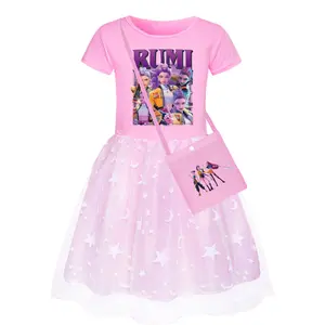 Summer Party Dress for Girls Halloween Costume Rainbow Lace Star Dress Festival Role Play Casual Wear