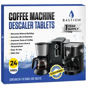 Bastion Coffee Machine Descaler & Cleaner Tablets 24-Pack - Removes Mineral Buildup, Extends Life, Improves Taste, Easy-to-Use, Odor-Free, Universal Compatibility