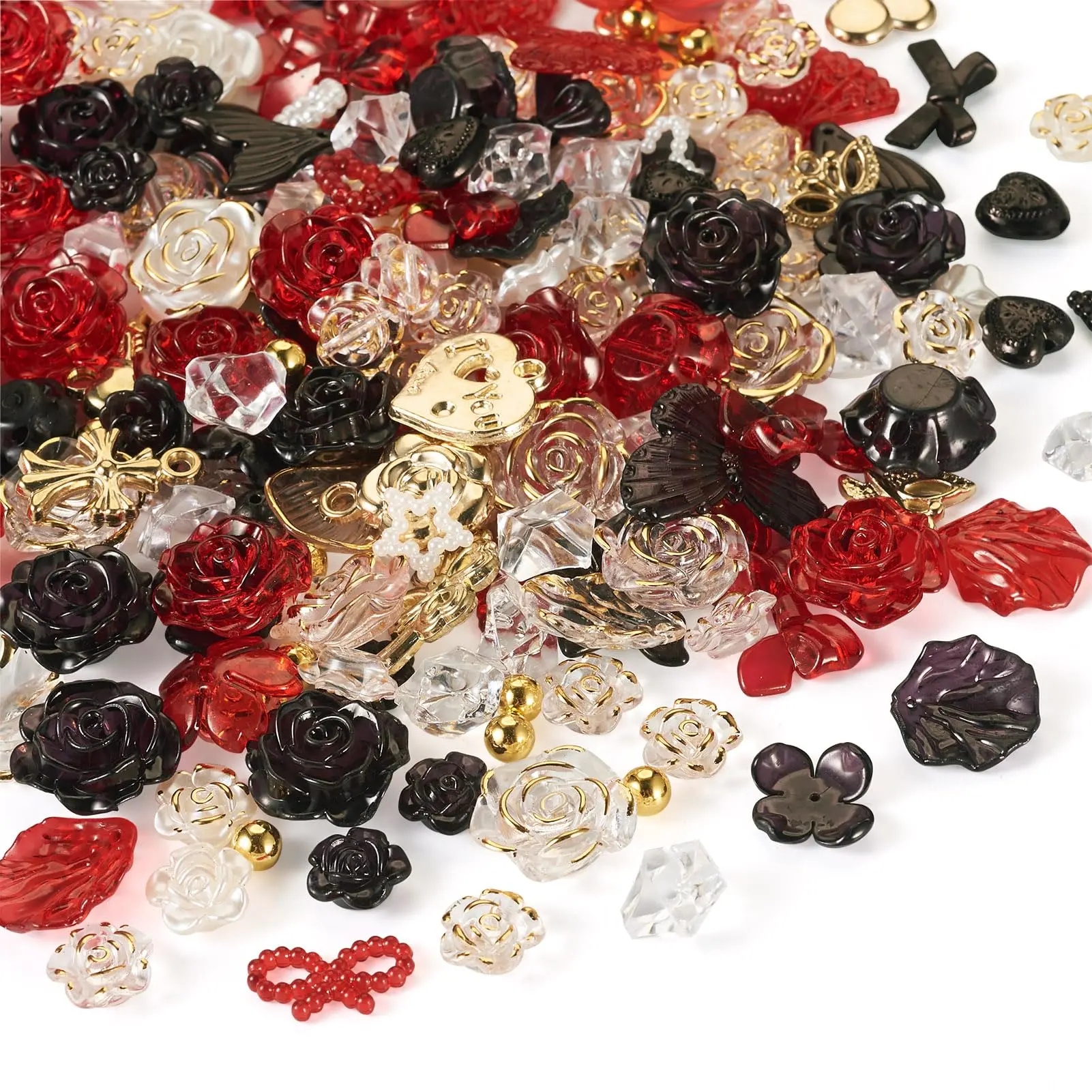 ✨Gothic Jewelry Making Kit！100g 3D Black Rose & Butterfly Resin Charms, Acrylic Beads Mix, DIY Mixed Beads, Bracelet Beads and Charms for DIY Dark Academia Bracelets, Bead Art Kit, Viral TikTok Craft Supplies✨