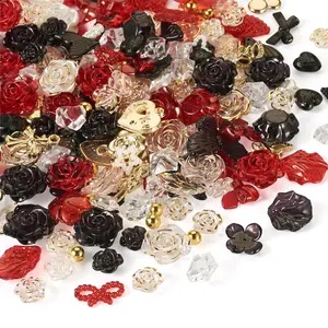 ✨Gothic Jewelry Making Kit！100g 3D Black Rose & Butterfly Resin Charms, Acrylic Beads Mix for DIY Dark Academia Bracelets，Viral TikTok Craft Supplies✨