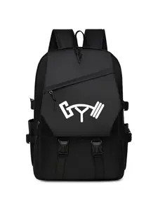 'Gym' Barbell Print Backpack, Neutral Style Travel Shoulder Bag, High-Value Student & Office Bag, Ideal Gift for Friends & Family
