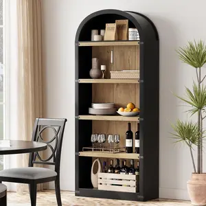 Garvee 71.65" Farmhouse Arched Bookcase, 5-Tier Wooden Storage Shelf, Decorative Bookshelf for Living Room and Home Office, Black