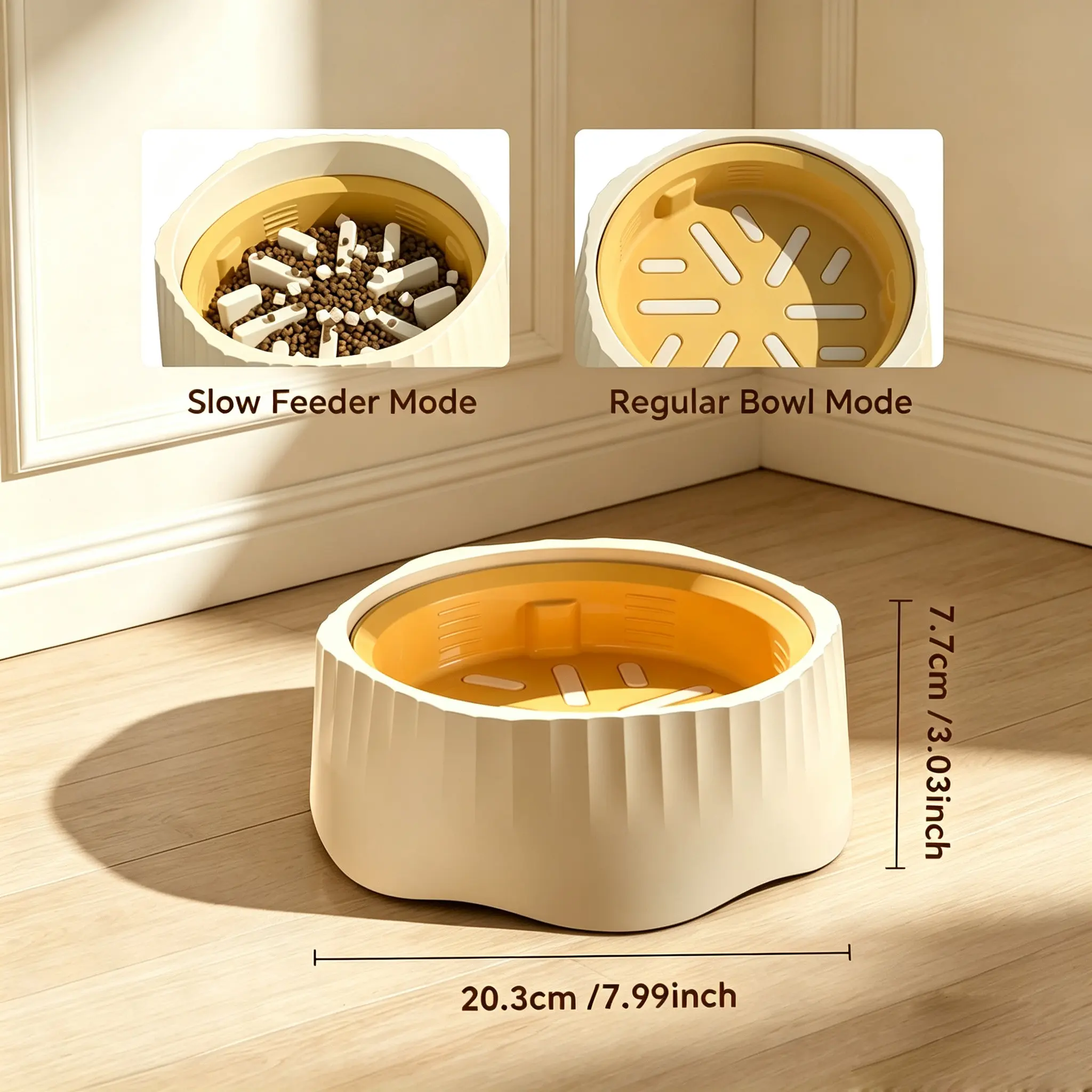 Dual-Purpose Slow Feeder Bowl for Cats & Dogs, Smooth Plastic Maze Design for Slower Eating, Reduces Bloat & Vomiting, Whisker-Friendly Shallow Tray, Anti-Slip Base, Dishwasher-Safe, Fits Wet & Dry Food