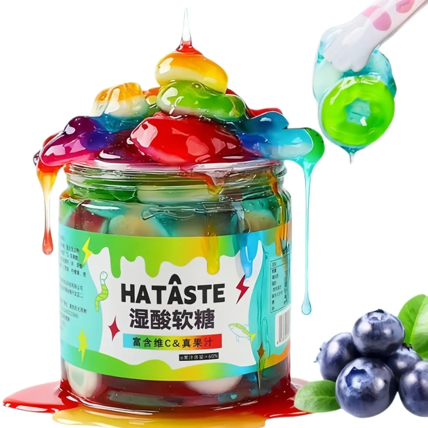 Sour Gooey Crystal Gemstone Gummies with Real Fruit Juice –Blueberry Flavor | Sweet & Tangy – Wet & Sticky Candy Snacks with Sour Ooze – 13.05oz Resealable Jar