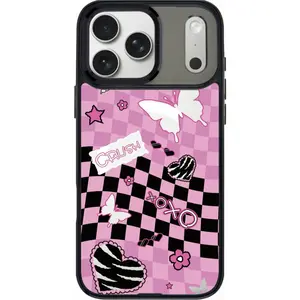 THE HOOD Crush Pinkboard GoldenSnap Magnetic Interchangeable Protective Phone Case Compatible with MagSafe, Cute Pink Heart & Bow Print Case for iPhone 17 Pro Max / iPhone 17 Pro / 17 / Air / 16 Pro Max / 16 Pro / 15 Pro Max / 15 Pro