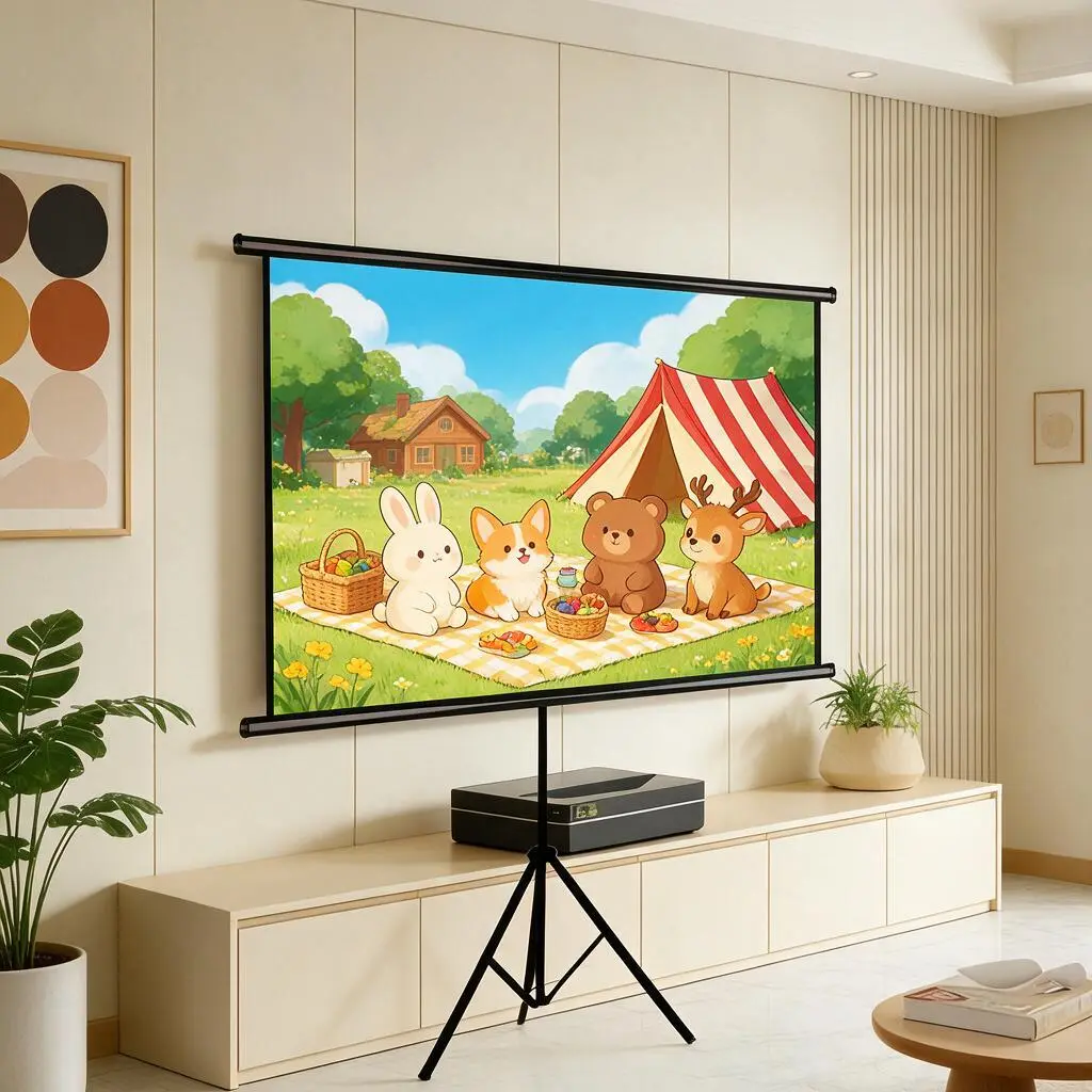 Tripod Projection Screen with Height-Adjustable Stand - Portable 16:9 Wrinkle-Free Screen for 4K/HD, Indoor-Outdoor Use, Home Cinema & Gaming Setup