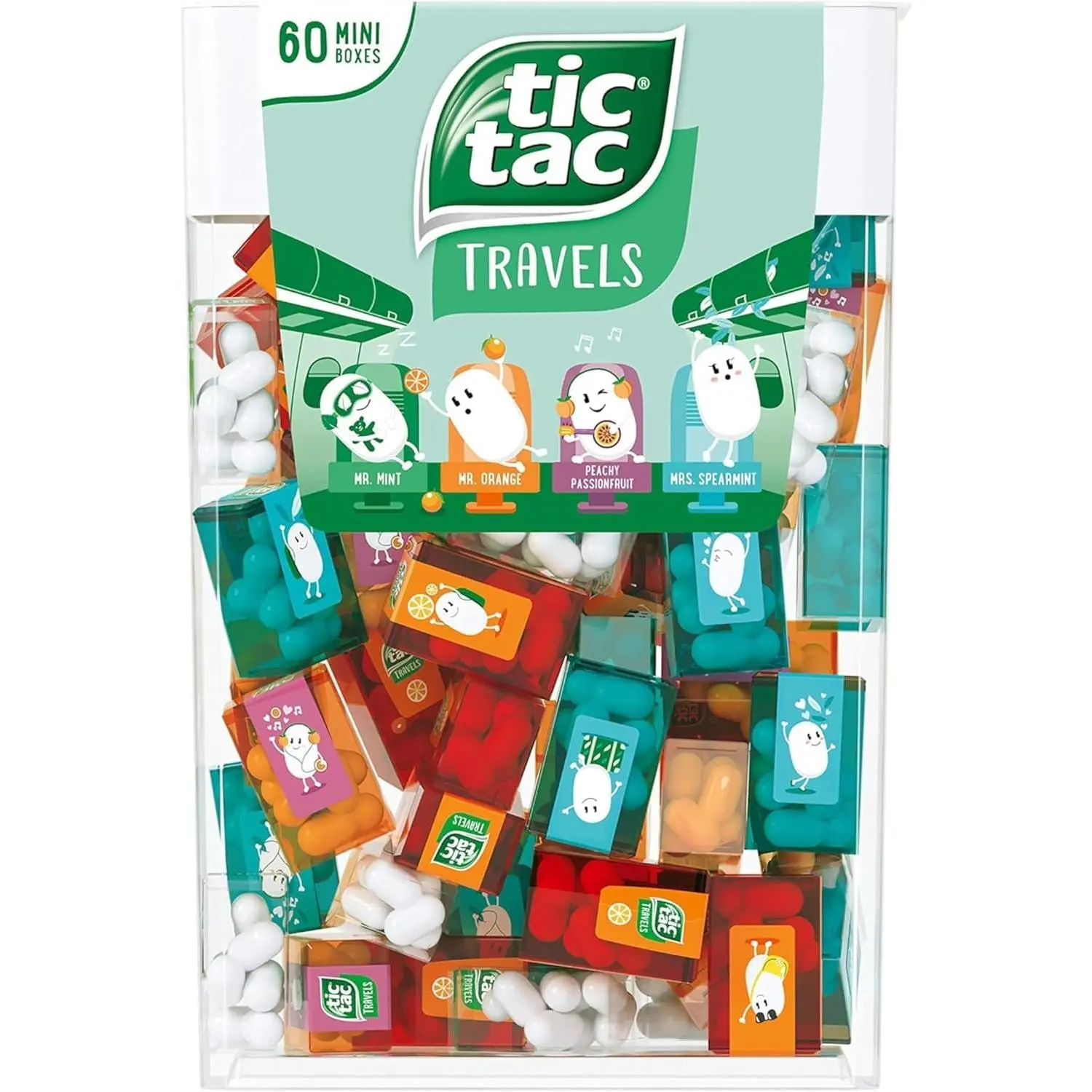 Tic Tac Assorted Fruity Flavors Candy Variety Pack - 234g Candy Tin with 60 Mini Packets, Travel-Friendly Easter Basket Stuffers, Non-Fried Treats with Mint, Orange, Spearmint, Peach, Passion Fruit