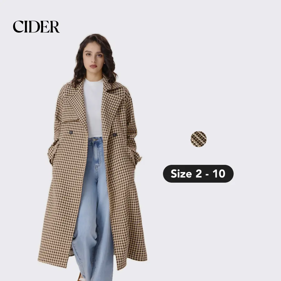 Cider [size 2-10] Tweed Collar Houndstooth Double Breasted Belted Coat SummerFinds