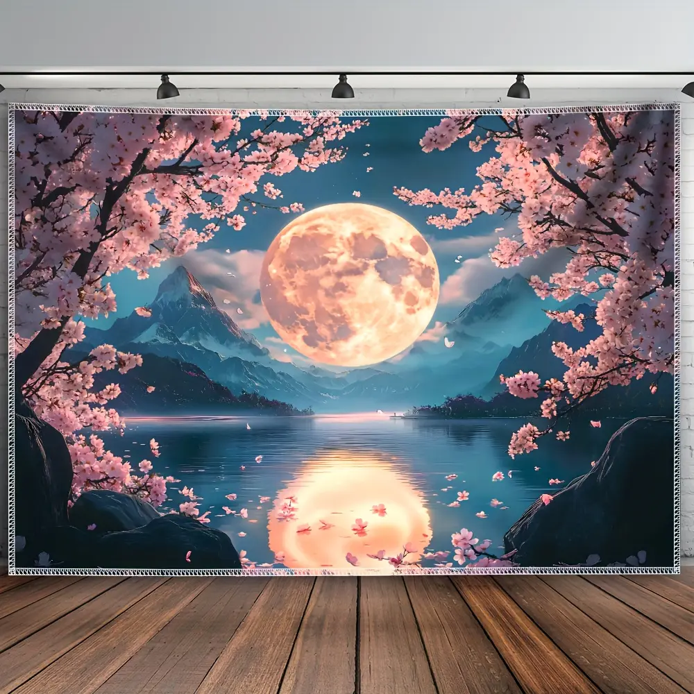 Moon Night Sky Backdrop Galaxy Landscape Backdrop Starry Universe Background Cloth Cosmic Tapestry Wall Hanging Photography Background Polyester Fiber Dorm Room Party Event Studio Decor Studio Prop Wall Art