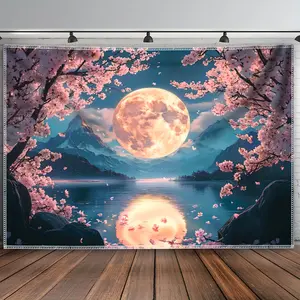 Moon Night Sky Backdrop Galaxy Landscape Backdrop Starry Universe Background Cloth Cosmic Tapestry Wall Hanging Photography Background Polyester Fiber Dorm Room Party Event Studio Decor Studio Prop Wall Art