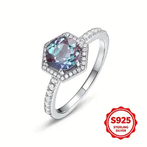 S925 silver vintage luxury ring for women, inlaid with oval Alexandrite 5*7mm, accented with white cubic zirconia, suitable for daily wear, banquets, birthday parties, and weddings. Mother's Day gift, suitable for gifting. Silver weight 2.5g.