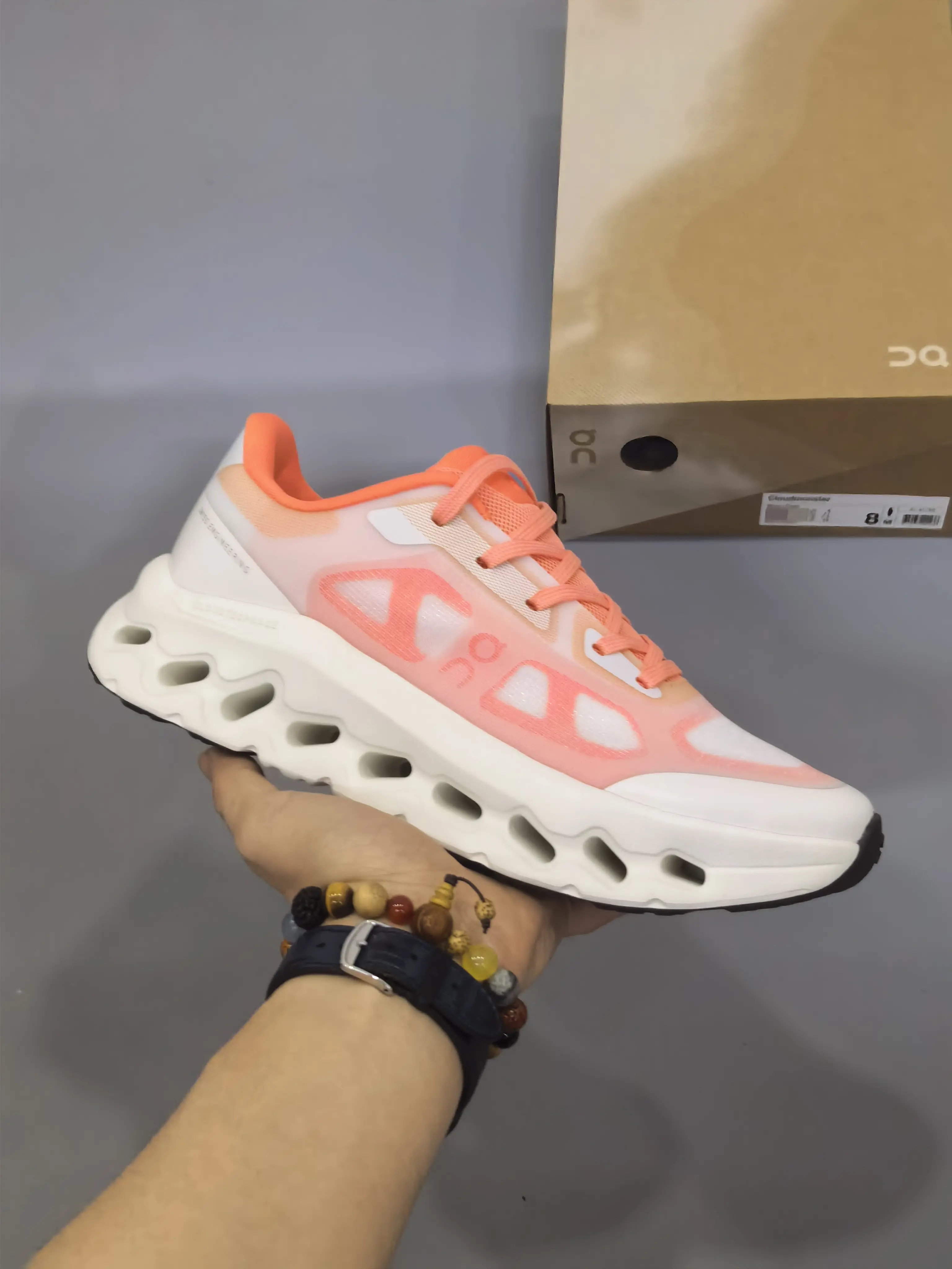 White Orange Transparent Mesh Hollow Cushion Thick Sole Running Shoes, Cloud Shock Absorb Athletic Trainers, Ultra Breathable Anti-Slip Outdoor Sneakers For Women Daily Jogging