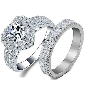 925 Sterling Silver Cubic Zirconia Heart Diamond Stacking Ring - Engagement Wedding Band for Women