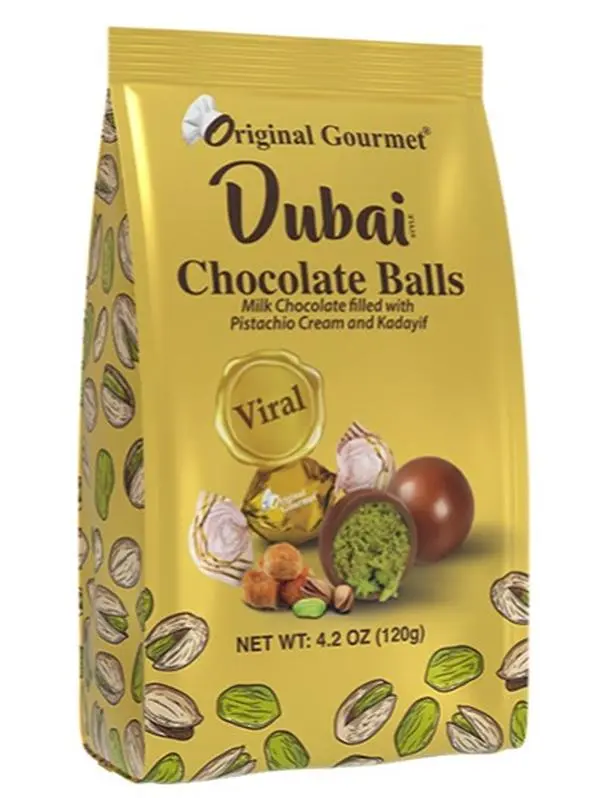 120g Dubai Chocolate Balls  Milk Chocolate with Pistachio and Kadayif Filling