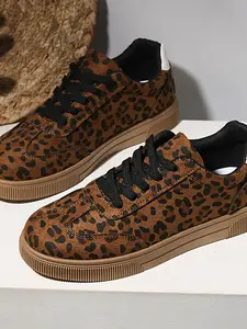 Women's Leopard Print Thick Sole Sneakers, Fall New Vintage Versatile Agony Shoes, Lightweight Casual Sports Bread Shoes