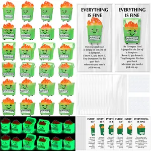 Dumpster Fire Ornament Sets Funny Appreciation Valentine's Gift, Glow in Dark Figures with Cards Bags Emotional Support Desk Decor for Staff Classmates Teacher Nurse Coworker, Back to Work School Office Home Decoration