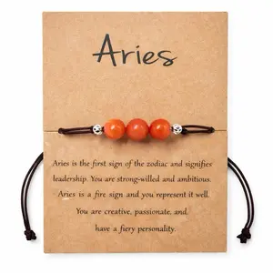 Aries Zodiac 3-Bead Crystal Bracelet – Natural South Red Agate Gemstone Jewelry, Zodiac Gift Handmade In USA