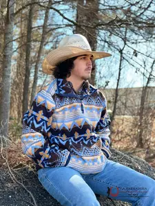 ROCK & ROLL POWDER BLUE AZTEC PRINTED BERBER PULLOVER-RRMO91RZX0