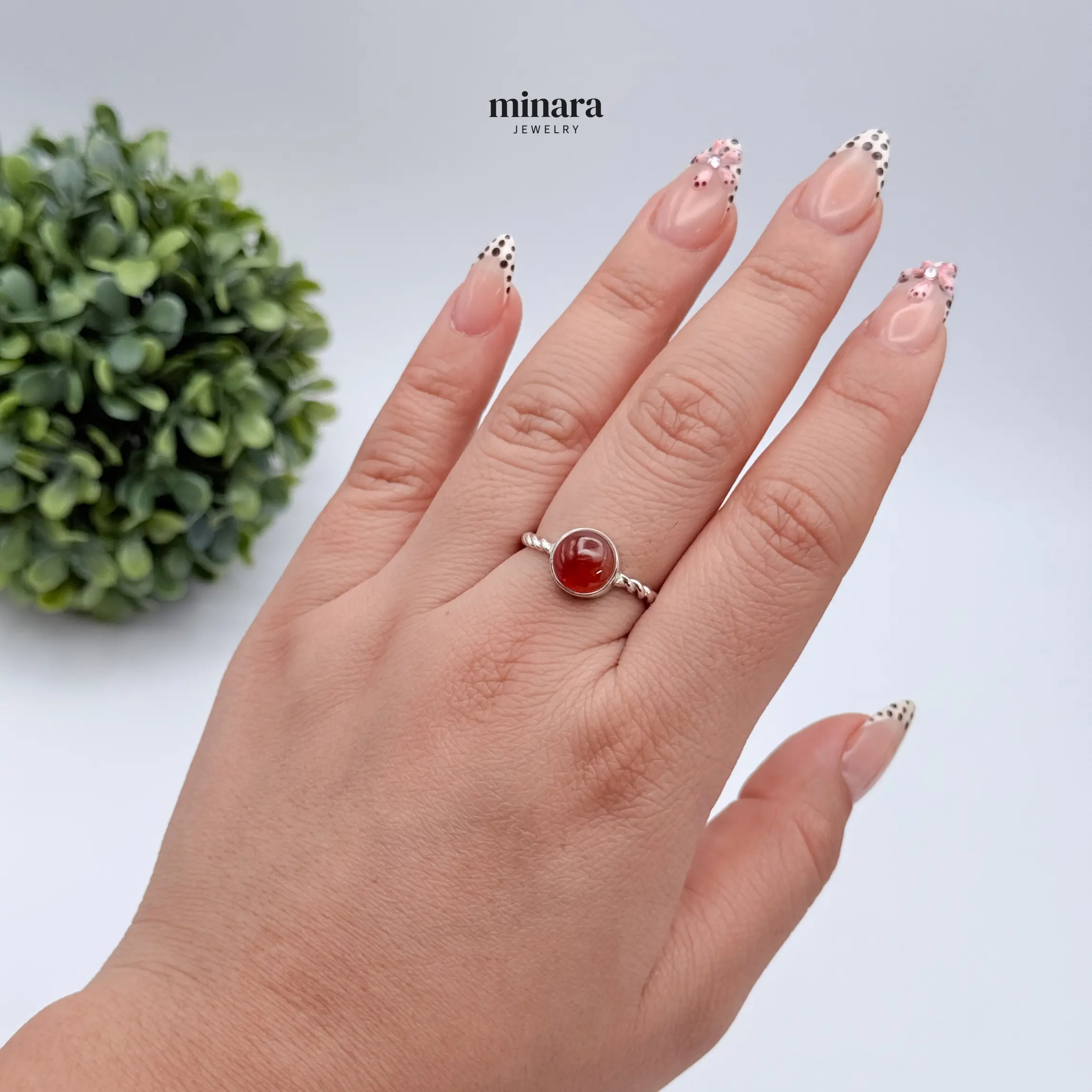 MINARA 950 Silver AGATA ROJA Twisted Ring - Anillo Entorchado