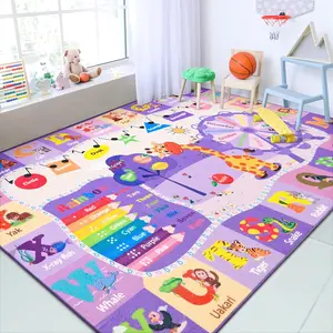 Educational Kid Area Rug for Playroom, 6x9 Feet TPR Non Slip Kids Classroom Carpet Rug for Learning ABC Animal, Shape Color Fruit, Washable Play Mat Rug for Children Nursery Toddler Room Decor