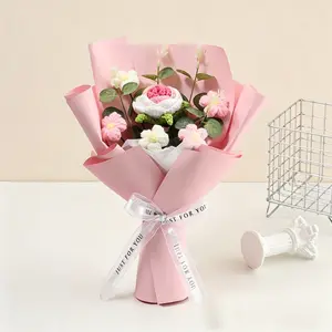 Handmade Crochet Flower Bouquet, 1-Count Artificial Knitted Yarn Flower Bouquet for Birthday Gifts, Home Decor and Party Decor, Fruit Decorative Bouquet, Crochet Flowers Bouquet