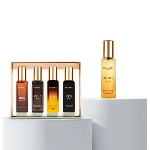 BellaVita Luxury's Booster Perfume Gift Set for Men | 5 Luxury Minis | Long Lasting | Oud, CEO Man, Klub Man, G.O.A.T., Honey Oud | EDP