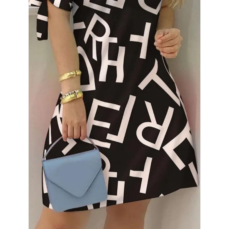 Women's Off-Shoulder Slim Fit Dress with Elegant Knot Detail - Knee-Length Short Sleeve Striped Summer Dress in Pastel Colors, Machine Washable for Spring & Summer Casual or Formal Wear, Short Sleeve Dress Collar Fabric Chic Womenswear