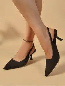 Women's Elegant Solid Color Pointed Toe High Heels Slingback Pumps, Fashionable Slip on Pumps for Party, Daily Clothing Decor for Women & Girls