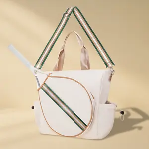 Tennis Bag - Convertible Tote Shoulder Racket Bag - Ivory/Green Gold