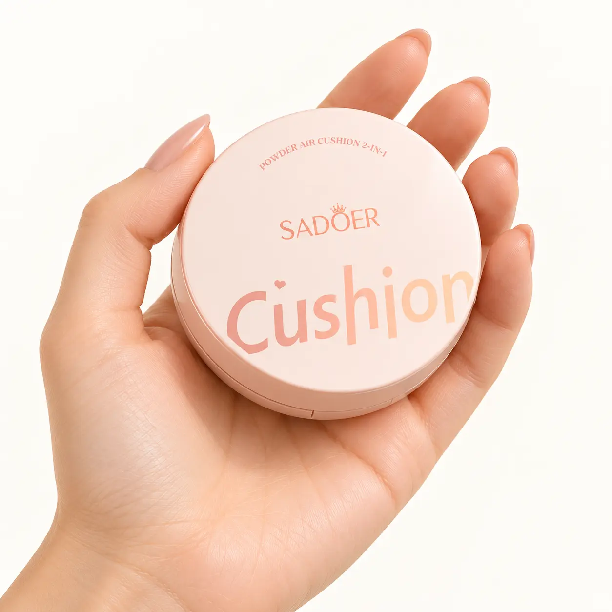 SADOER Cushion Foundation BB Cream Compact, Pink Portable Air Cushion with Makeup Puff and Mirror, Lightweight Face Makeup Base, Buildable Natural Coverage for Quick Everyday Touch-Ups Cosmetic