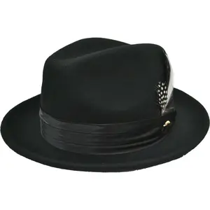 Mens Black Fedora 100% Wool Crushable by Bruno Capelo UN-100