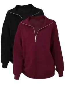 Women's Loose-Fit Long Sleeves Zipper Pullover Sweatshirts Basic Sweater Set, Womenswear, Back-To-School Clothing, Graduation Teacher, Casual Fall & Winter Wear
