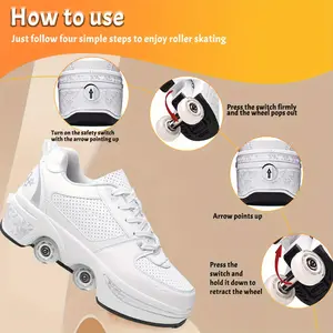 Yousulun Roller Skate Shoes For Men And Women, 2 In 1 Deformation Rollerskates With Retractable Wheels, Comfortable Outdoor Sneakers, Multifunctional Roller Shoes For Beginner