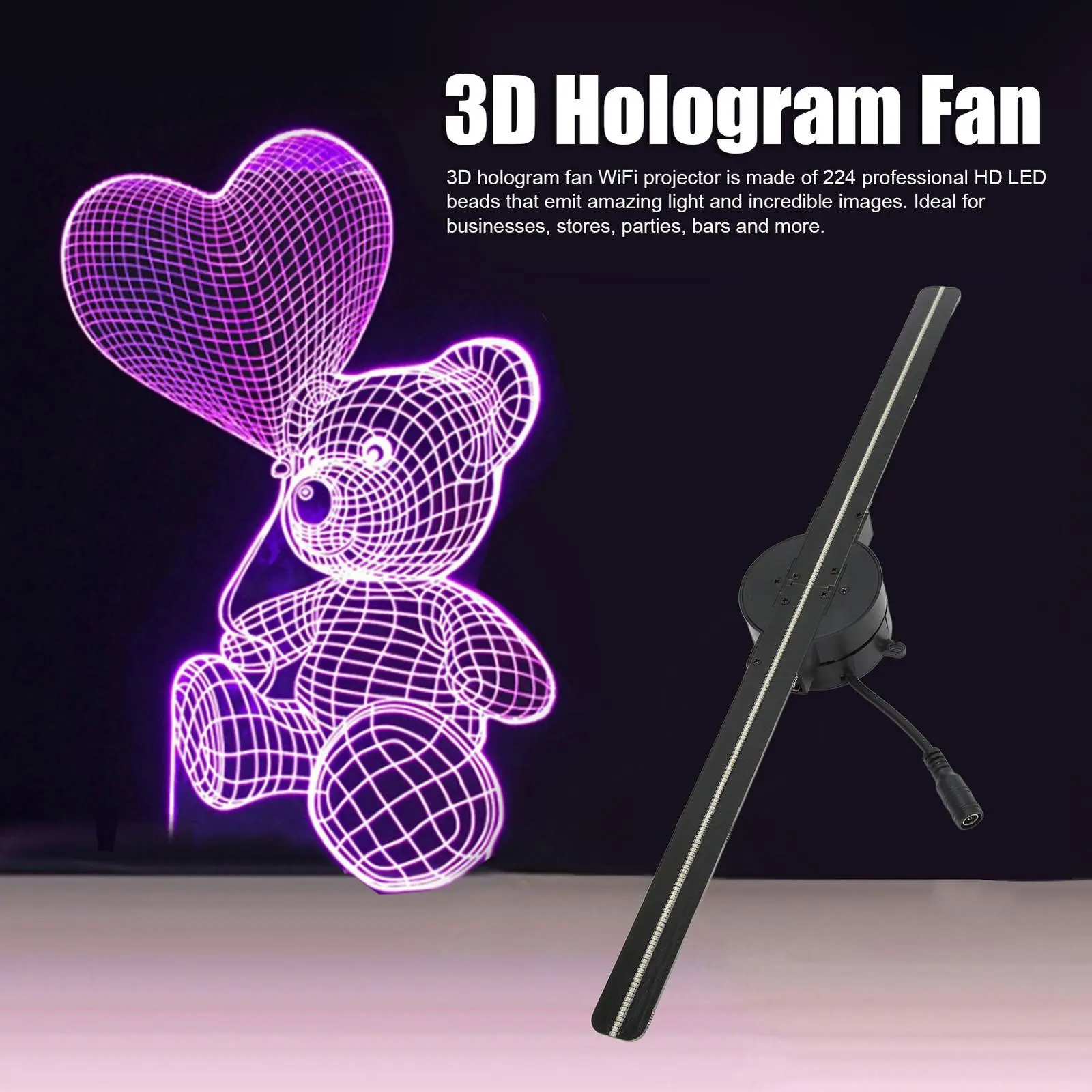 3D Hologram Fan 16.5in 2000x224 WiFi 3D Projector with 224 LED Light Beads awqe 3D Hologram Fan 16.5in 2000x224 WiFi 3D Projector with 224 LED Light Beads awqe