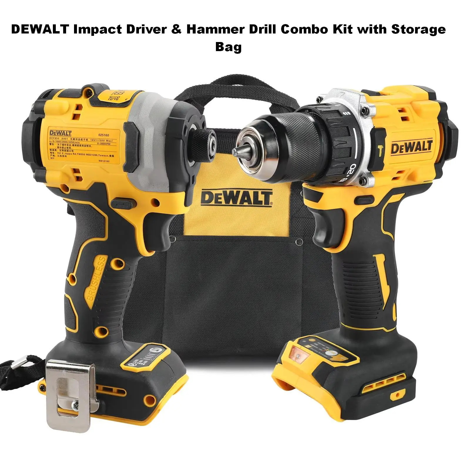 DEWALT 20V MAX Cordless Brushless Motor Impact Driver & Hammer Drill Power Tool Combo Kit (DCF850-DCD805) - 2 Tools + Bag, Dual-speed Design, High Impact Rate, Reliable Torque, Batteries, Storage Bag for Construction Sites, tools