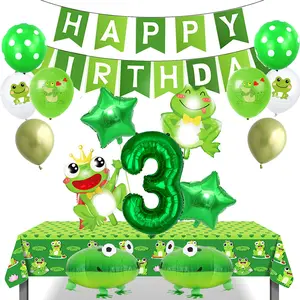 Frog Birthday Decoration Green Frog  Mylar Foil Balloon Banner Tablecloth Baby Shower Garden Frog Themed Birthday Party Supplies