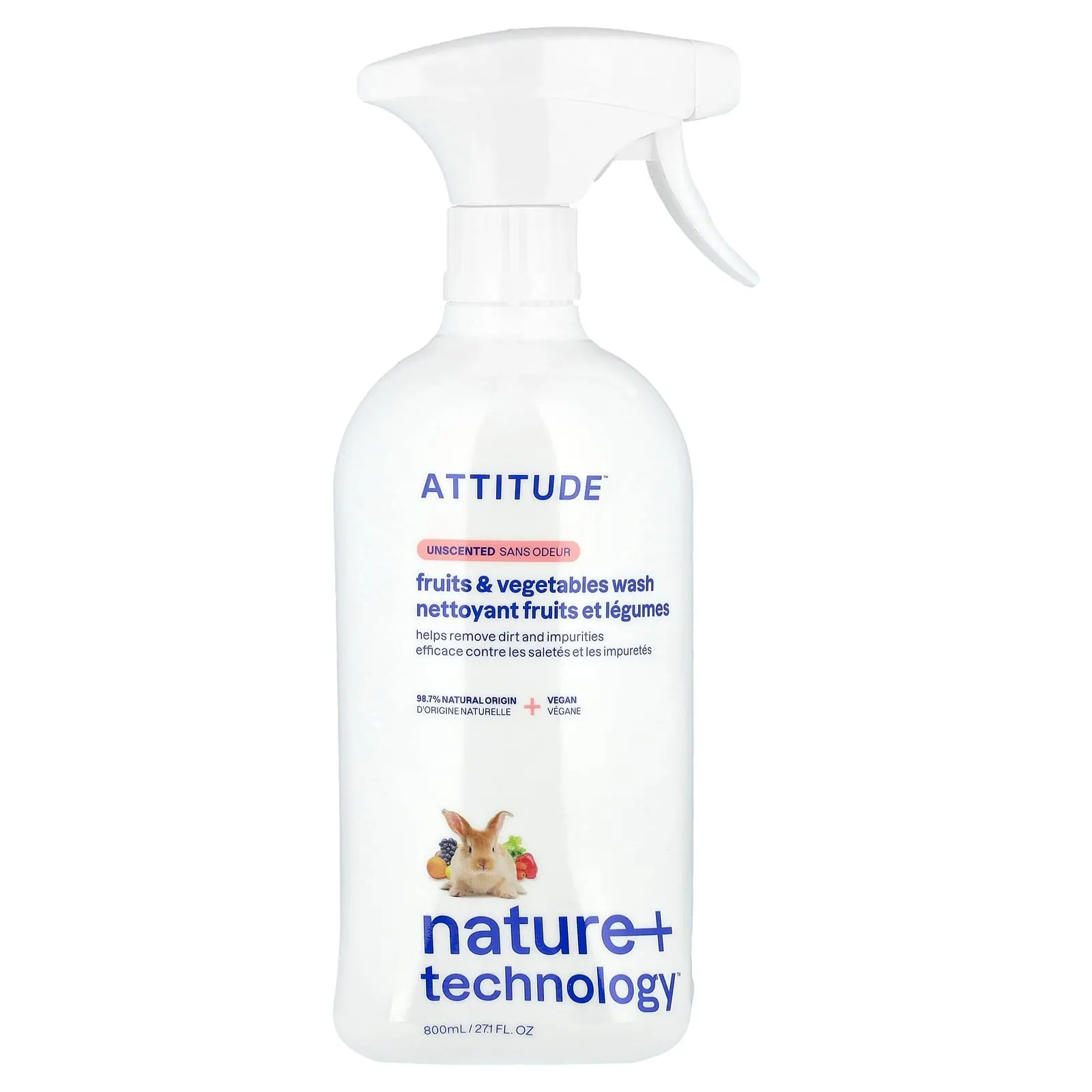 ATTITUDE Nature + Technology™, Fruit & Vegetables Wash, Unscented, 27.1 fl oz (800 ml)
