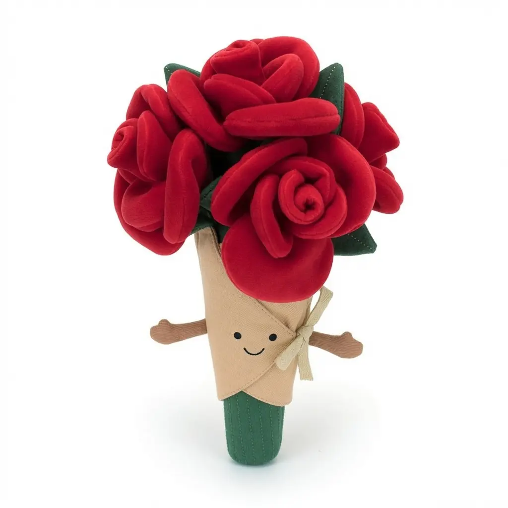 Jellycat Amuseables Rose Bouquet Plush with Jellycat Gift Bag, Soft Smiling Flower Stuffed Toy, Romantic Floral Plushie Gift for Her, Valentine’s Day, Mother’s Day, Birthday, Nursery & Bedroom Decor
