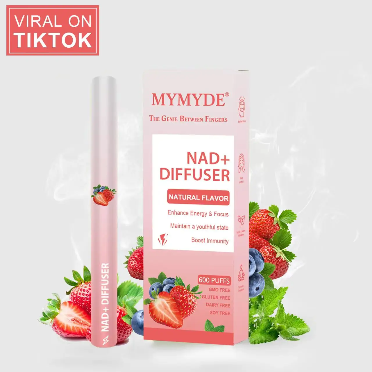 MYMYDE Thyme & Mint Extracts NAD+ Diffuser for Lung Detox & Oral Freshness - Herbal Relaxation Stick Solution - Natural Flavor - 600 Puffs - Aromather